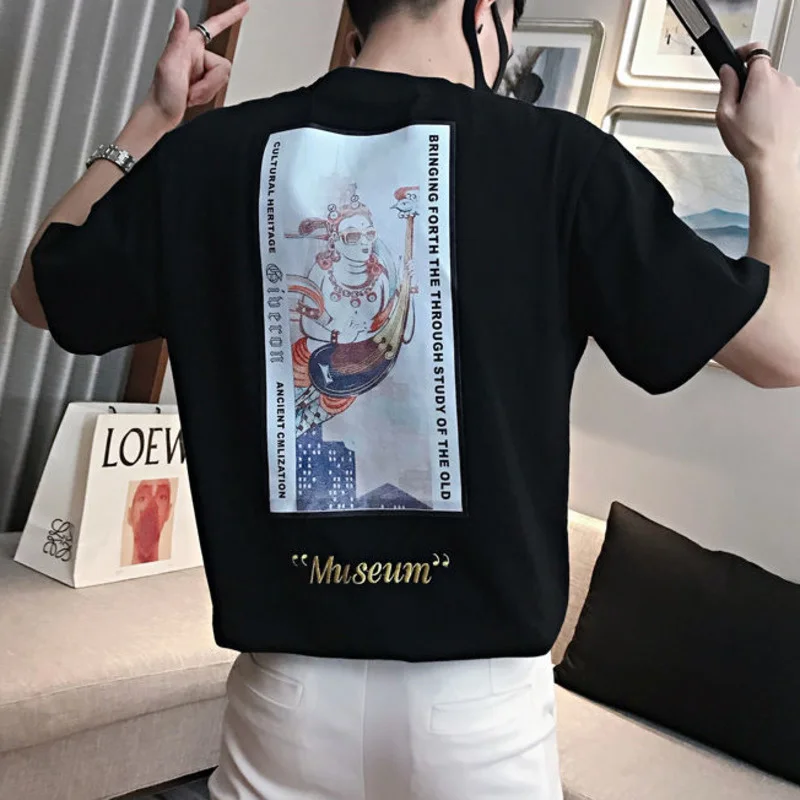 Pavasarī, Vasarā Top Skaista Ķīniešu Stilā Iespiesti Īsām Piedurknēm T-krekls Vīriešiem Balts Social Club Apģērbs Vīriešu T Tee Kreklu Homme Attēls 2