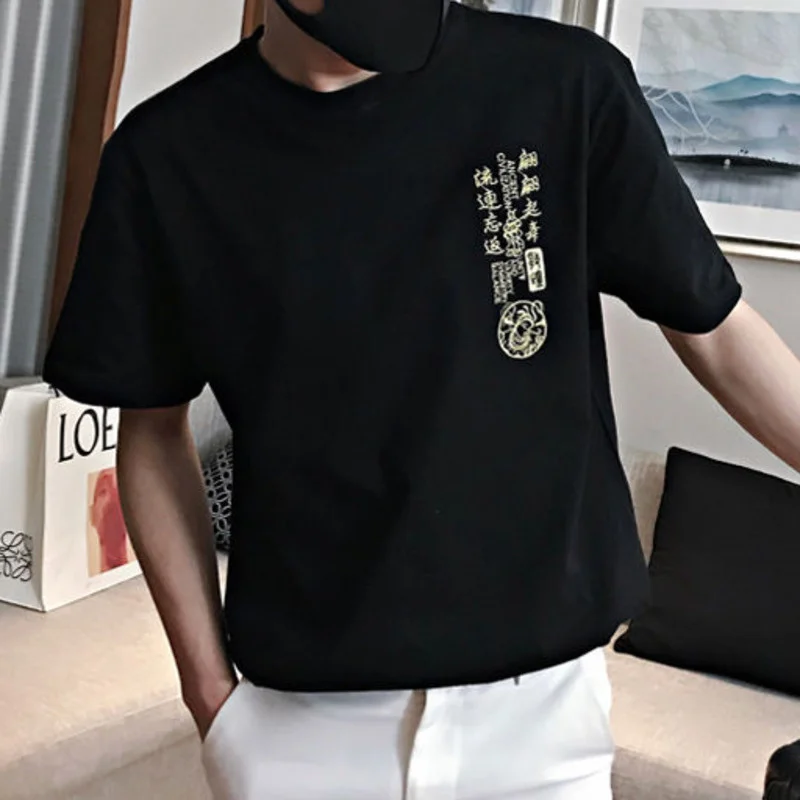 Pavasarī, Vasarā Top Skaista Ķīniešu Stilā Iespiesti Īsām Piedurknēm T-krekls Vīriešiem Balts Social Club Apģērbs Vīriešu T Tee Kreklu Homme Attēls 5