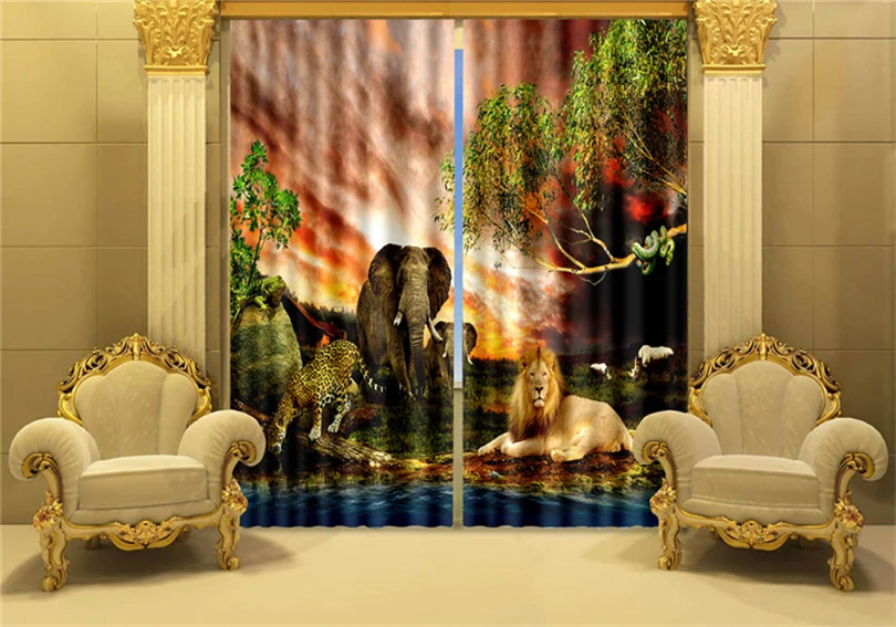 Pielāgota Dzīvnieku Luksusa 3D Blackout Logu Aizkaru Drapērijas, Lai Dzīvojamā istabā Gultas vietas Hotel Sienas Gobelēns Cortinas Attēls 2