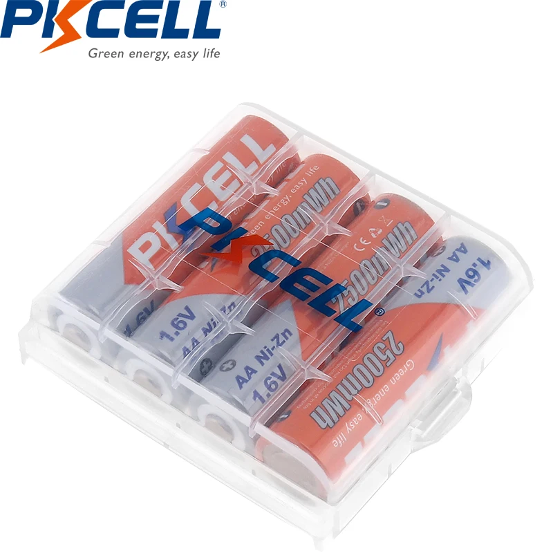 PKCELL 4gab AA Baterijas 2500MWH+4gab 900MWH 1.6 V NIZN AAA Akumulators NI-ZN Batterias ar 2 Baterijas Turētāju, Ja Kaste Attēls 4