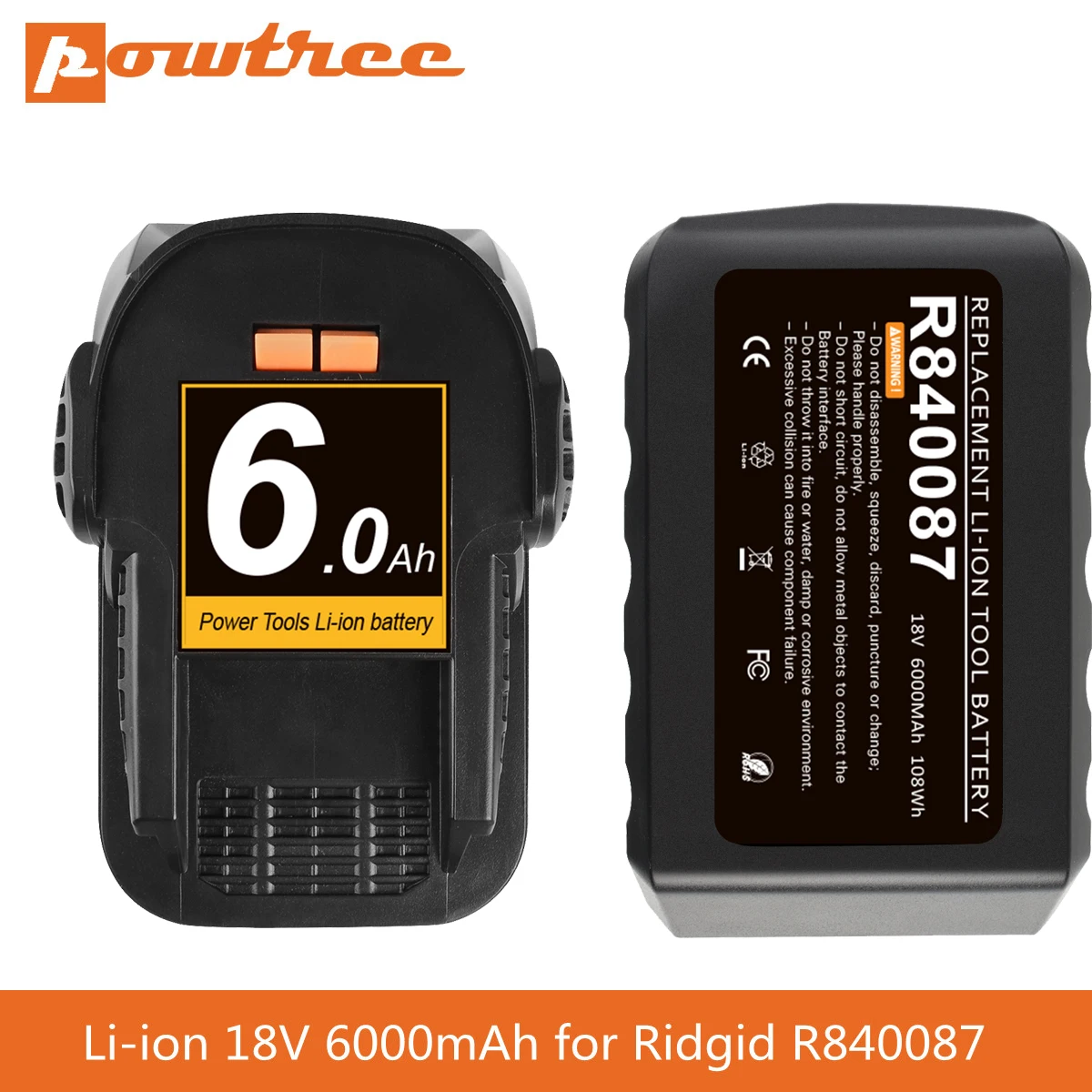 Powtree 18V 4.0 Ah R840087 Akumulatoru Ridgid 18V Akumulatora R840083 R840086 R840084 AC840085, Cell9102 Nomaiņa Ridgid Akumulators Attēls 2