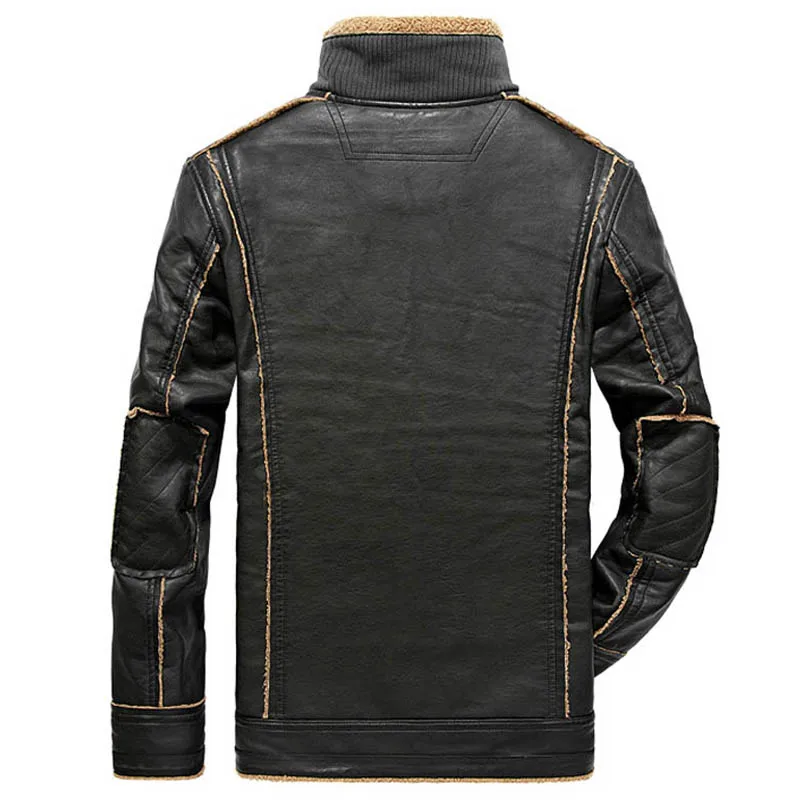 Praktiskums vīriešiem gadījuma biezas ādas jakas ziemas pu motociklu mētelis saglabāt siltu outwear ABZ29 Attēls 3