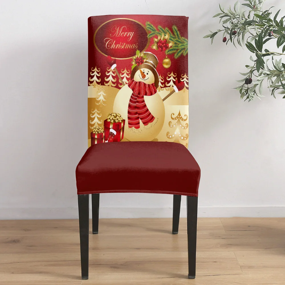 Priecīgus Ziemassvētkus Sniegavīrs Dāvanu Ēdamistabas Krēsls Segtu Spandex Elastīgās Krēslu Pārvalki Kāzas Viesnīcu Banketa Ēdamistaba Attēls 2
