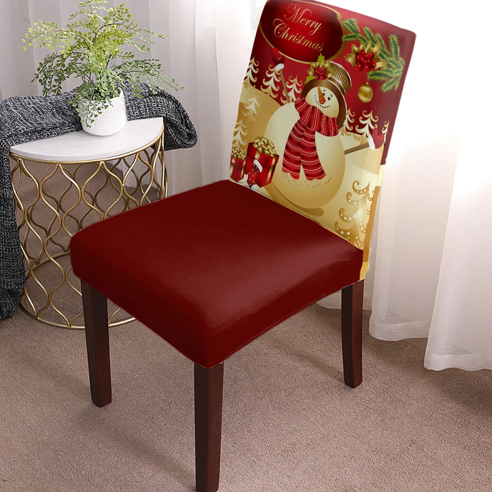 Priecīgus Ziemassvētkus Sniegavīrs Dāvanu Ēdamistabas Krēsls Segtu Spandex Elastīgās Krēslu Pārvalki Kāzas Viesnīcu Banketa Ēdamistaba Attēls 5