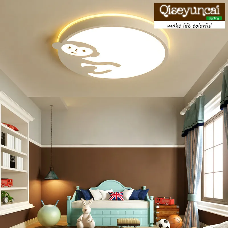Qiseyuncai Mūsdienu minimālisma bērnu istabā griestu lampas, zēns, meitene studiju guļamistaba acu aizsardzība karikatūra mērkaķis apgaismojums Attēls 1