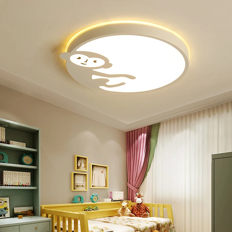 Qiseyuncai Mūsdienu minimālisma bērnu istabā griestu lampas, zēns, meitene studiju guļamistaba acu aizsardzība karikatūra mērkaķis apgaismojums Attēls 2