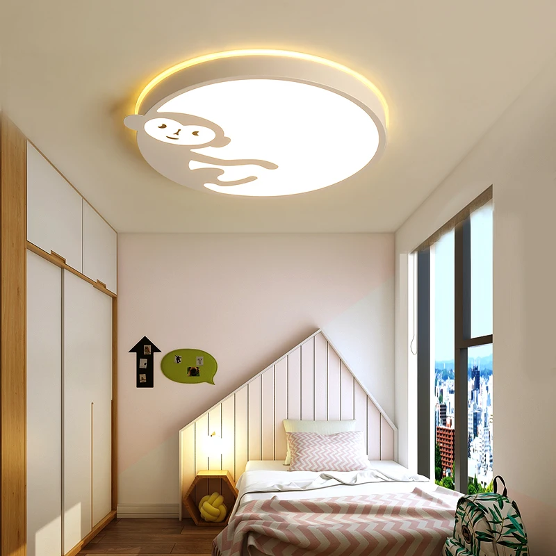 Qiseyuncai Mūsdienu minimālisma bērnu istabā griestu lampas, zēns, meitene studiju guļamistaba acu aizsardzība karikatūra mērkaķis apgaismojums Attēls 4