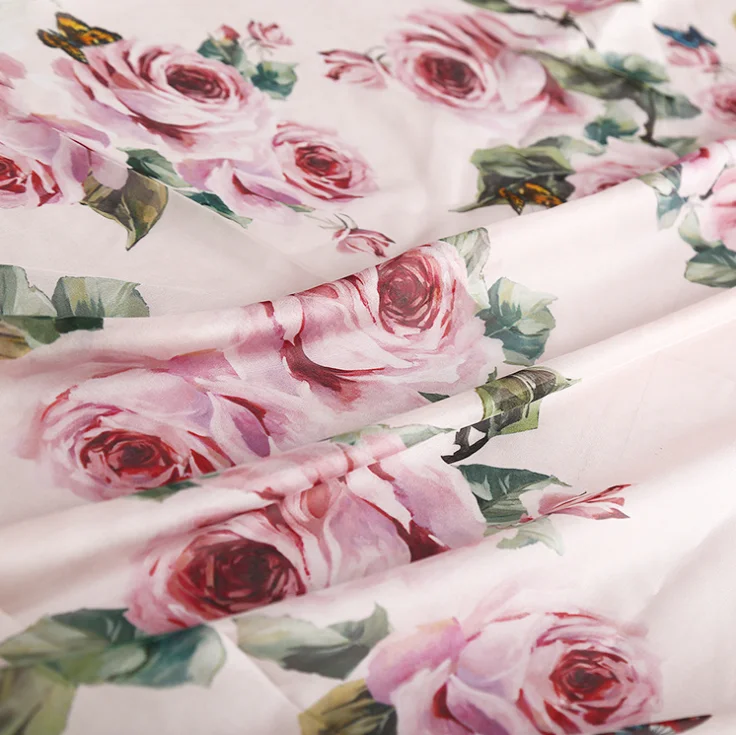 Rožu iespiesti poliestera auduma digitālā druka krekls, kleita auduma metru pidžamu šalle roku darbs DIY auduma, audumu vairumtirdzniecība Attēls 3