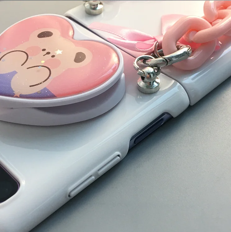 Samsung zflip mobilo telefonu gadījumā f7070 locīšanas ekrāns, 5g karikatūra cute meitene sirds karājas virves, ķēdes Attēls 2