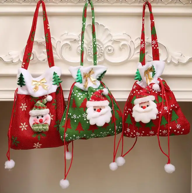 Santa Claus, Sniegavīrs Auduma Ziemassvētku Dāvanu Konfektes Ārstēt Somas Kabata Segtu Ziemassvētku Rotājums Mājās Ziemassvētki Grupa Krājumi Attēls 1