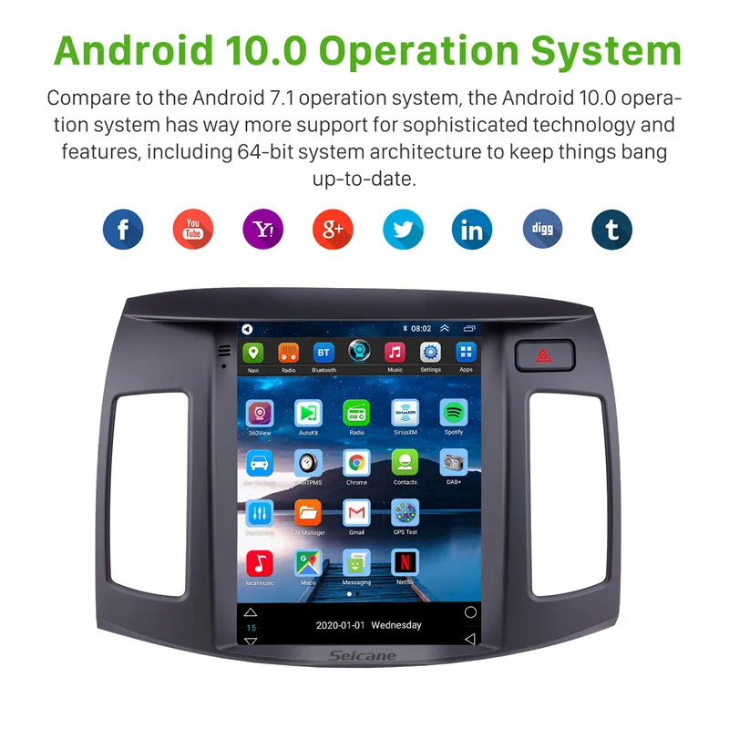 Seicane 9.7 collu Android 10.0 Auto Radio Multimediju Atskaņotājs, 2008. - 2010. gada Hyundai Elantra HD Touchscreen Stereo uztvērēju GPS dvd Attēls 4