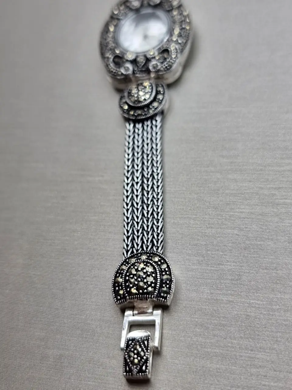 Serebro hasavyurt pulksteņi, sieviešu rokas pulkstenis, kas izgatavots no 925 sudraba ar roku marcasites Attēls 1