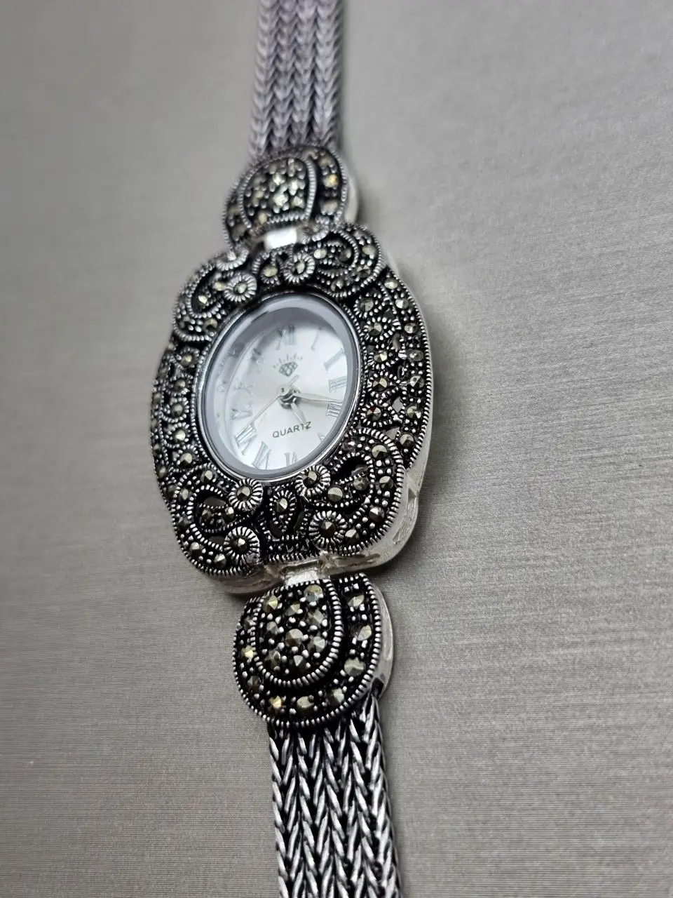 Serebro hasavyurt pulksteņi, sieviešu rokas pulkstenis, kas izgatavots no 925 sudraba ar roku marcasites Attēls 2