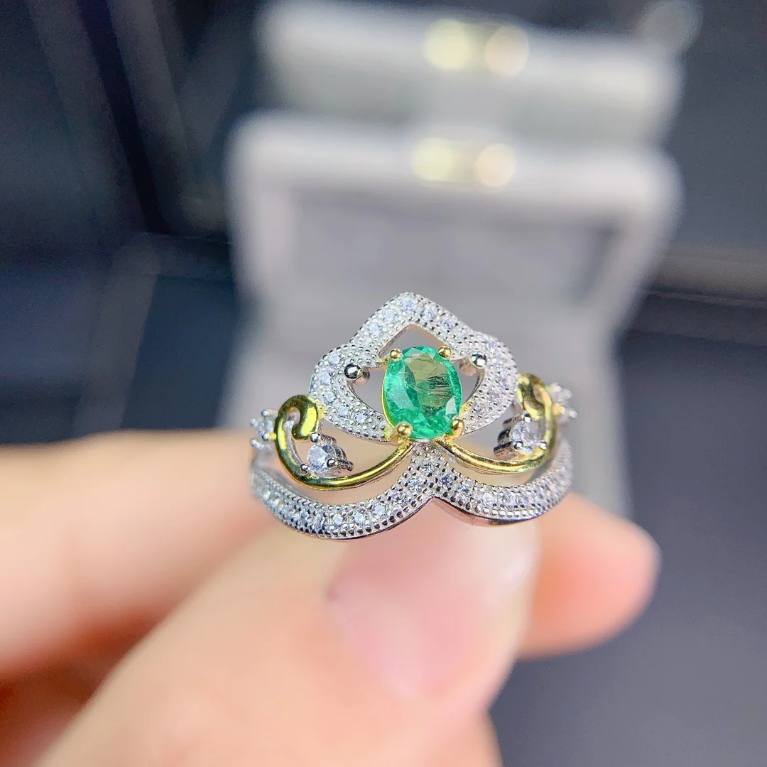 SHILOVEM 925 sterling sudraba nekustamā Dabas Emerald gredzeni classic fine Rotaslietas jaunu kāzu vairumtirdzniecības dāvanu 4*5mm jcj04055552agml Attēls 1