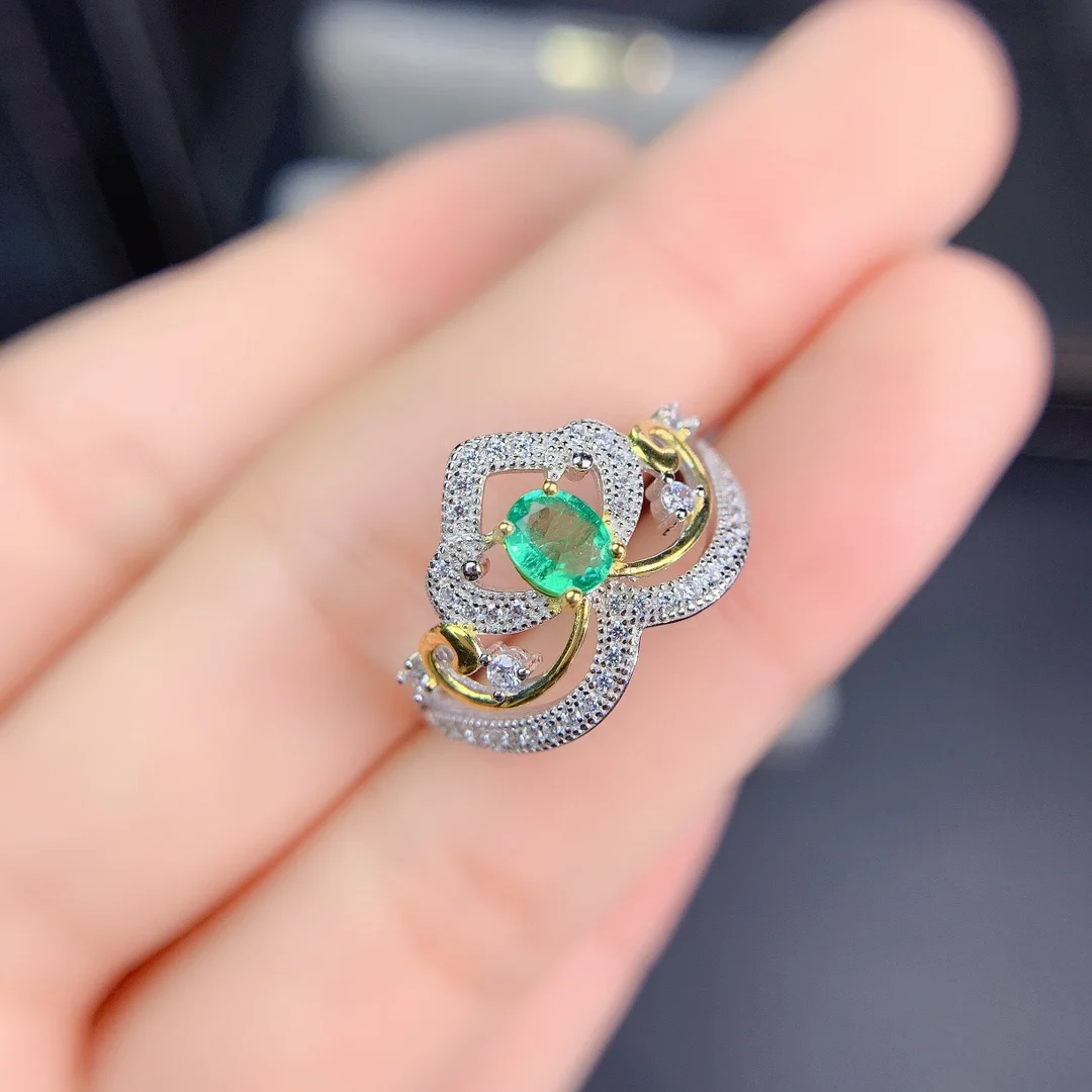 SHILOVEM 925 sterling sudraba nekustamā Dabas Emerald gredzeni classic fine Rotaslietas jaunu kāzu vairumtirdzniecības dāvanu 4*5mm jcj04055552agml Attēls 3