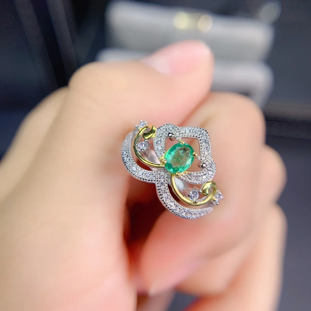 SHILOVEM 925 sterling sudraba nekustamā Dabas Emerald gredzeni classic fine Rotaslietas jaunu kāzu vairumtirdzniecības dāvanu 4*5mm jcj04055552agml Attēls 5