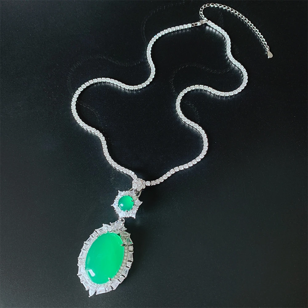 Shipei Vintage 925 Sterling Sudraba Ovāls Emerald Izveidota Moissanite Jade Dārgakmens Gredzenu/Kulons/Kaklarota Noteikt Vairumtirdzniecības Rotaslietas Attēls 5