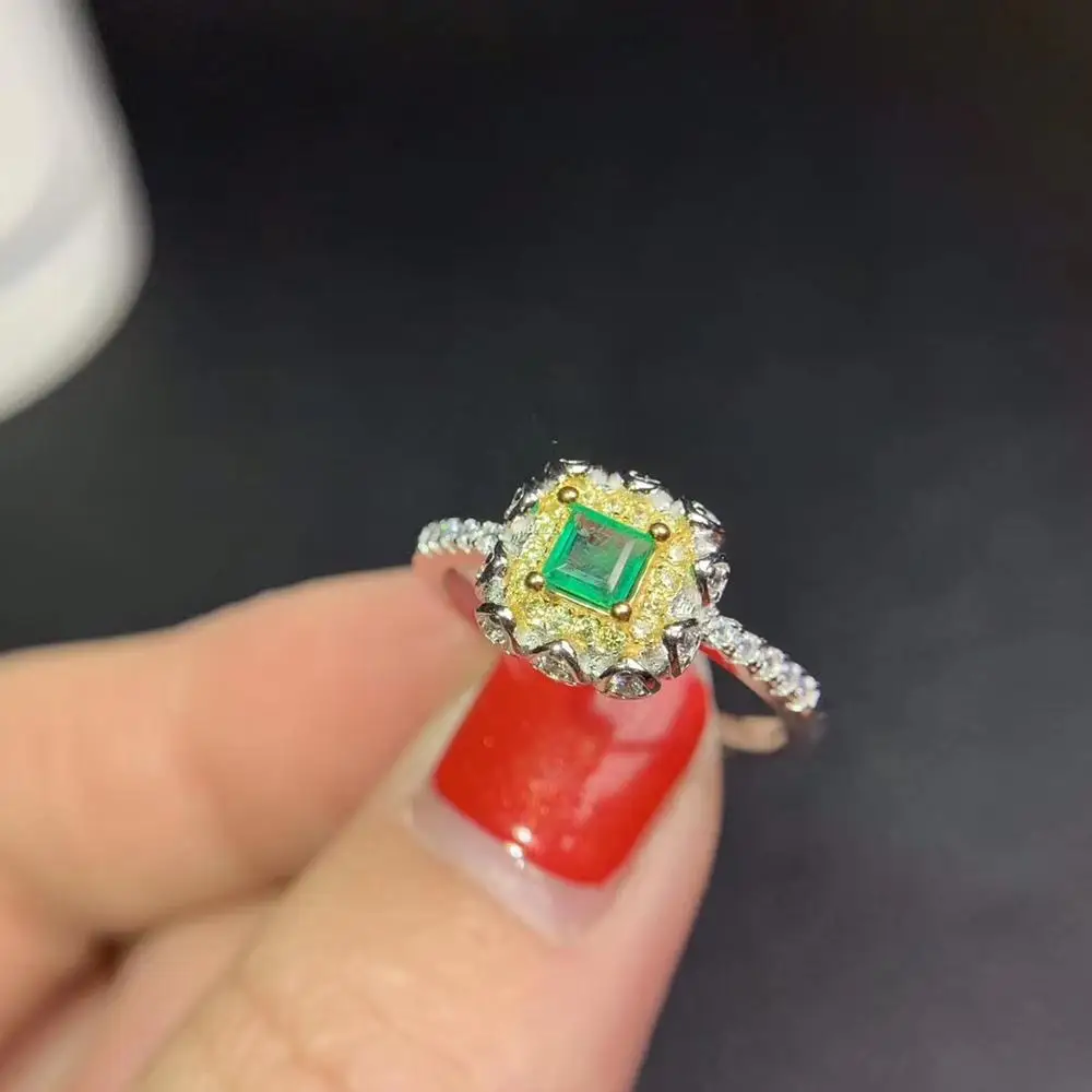 Sieviešu gredzenu zaļo gem sudraba gredzens smaragds gredzenu dabas gem zelta pārklājumu puse saderināšanās gredzenu dāvanu 925 sterling sudraba Attēls 1