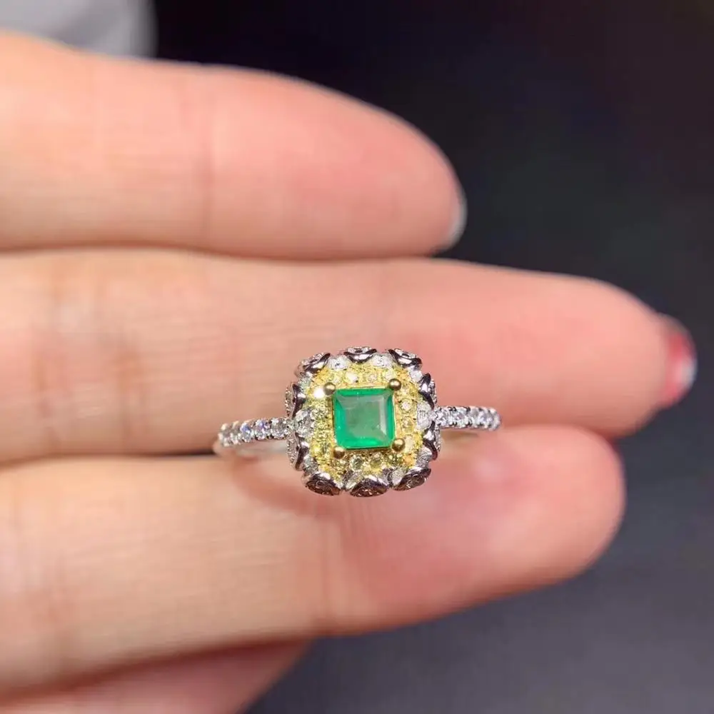 Sieviešu gredzenu zaļo gem sudraba gredzens smaragds gredzenu dabas gem zelta pārklājumu puse saderināšanās gredzenu dāvanu 925 sterling sudraba Attēls 2