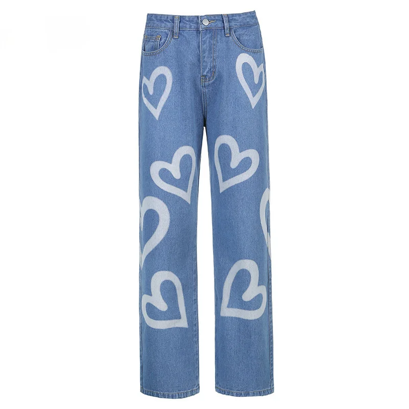 Sirds Iespiesti Y2K Baggy Džinsi korejas Sieviešu 90s Estētisko Vintage Bikses Gadījuma Augsta Vidukļa Harajuku Mamma Jeans Denim Attēls 3