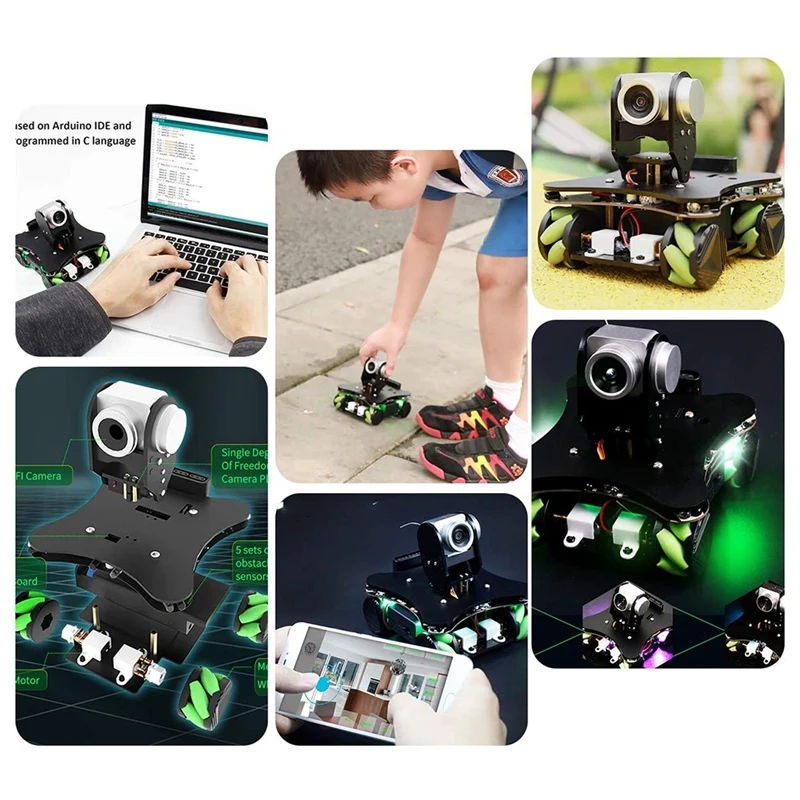 Smart Robotu Komplektu UNO R3 ar FPV Kameru, Kodēšana, Mecanum Riteņu DIY Izkliedētā Rotaļlietas Video WiFi Robots Auto Attēls 3