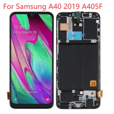 Sākotnējā Super AMOLED Ar Rāmi Samsung A40 LCD 2019 A405 LCD Displejs, Touch Screen Digitizer Montāža Rezerves Daļas Attēls 2