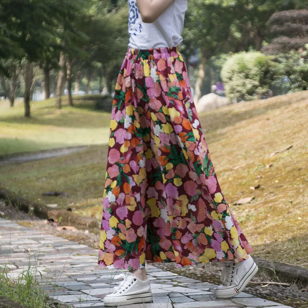 TIYIHAILEY Bezmaksas Piegāde Sen Maxi-line Elastīga Vidukļa Sievietēm, Ķīniešu Stila Kokvilnas Veļa Drukas Svārki Ar Kabatām Pavasara Vasaras Attēls 1
