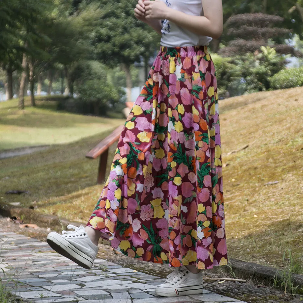 TIYIHAILEY Bezmaksas Piegāde Sen Maxi-line Elastīga Vidukļa Sievietēm, Ķīniešu Stila Kokvilnas Veļa Drukas Svārki Ar Kabatām Pavasara Vasaras Attēls 4