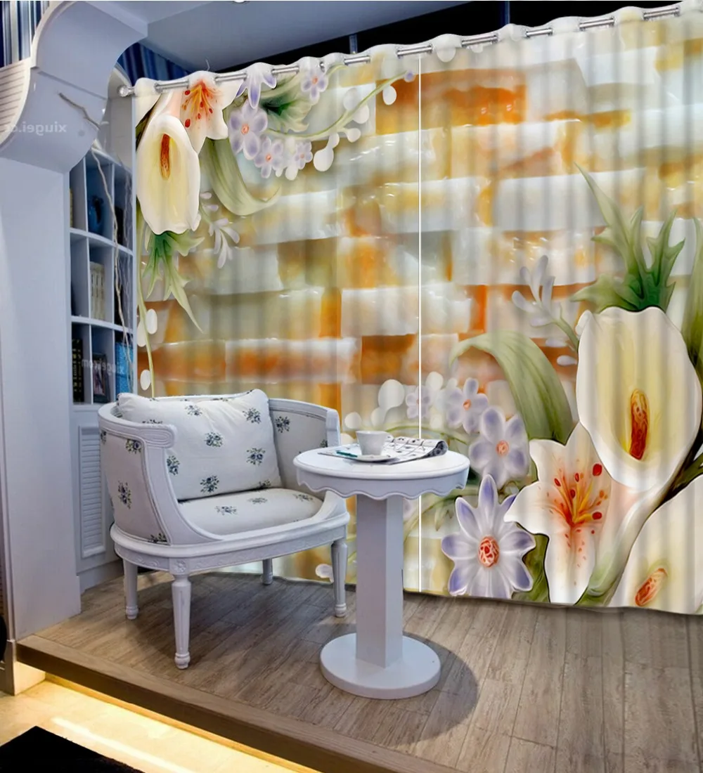 Top Classic Milzīgais Aizkaru 3D spilgti jade ziedu Aizkari viesistabā Personalizētu 3D Glezniecība Aizkari Attēls 1