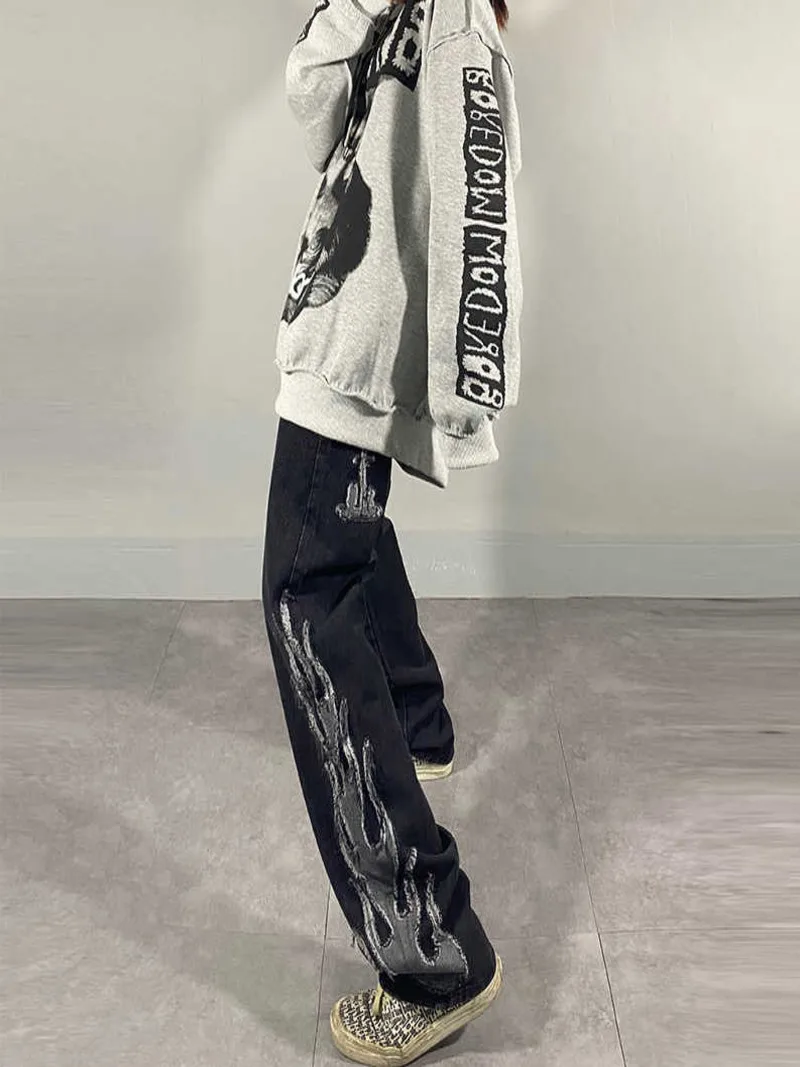 Tumši Streetwear Mazgāšanas Džinsi Sieviešu Pavasara 2022 Jaunu Augsto Vidukli, Moderns Taisna Caurule Plaša Kāju Skelets Džinsa Bikses Attēls 2