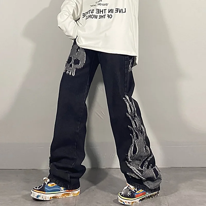 Tumši Streetwear Mazgāšanas Džinsi Sieviešu Pavasara 2022 Jaunu Augsto Vidukli, Moderns Taisna Caurule Plaša Kāju Skelets Džinsa Bikses Attēls 3