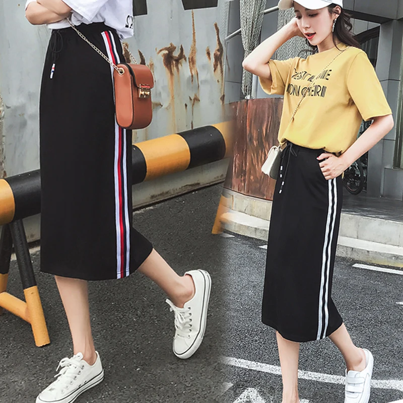 Vasaras Zīmuli Midi Svārki Sieviešu Apģērbu 2020. gadam korejas Streetwear Gadījuma Svītrainām Bodycon Svārki Sieviešu Jupe Femme LW529 Attēls 3