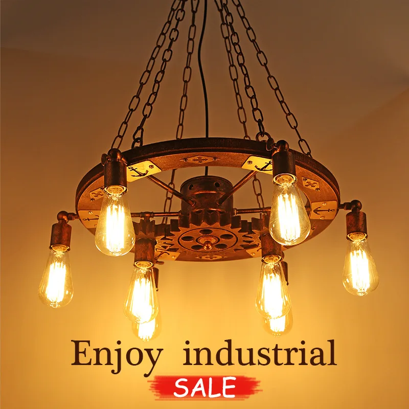 Vintage Retro rūpniecības stila dzelzs kulons gaismas pagriezt koka rīku, ēdamistaba dzīvojamā istaba, bārs dekors gaismas lampas Attēls 1