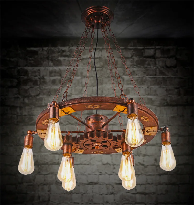 Vintage Retro rūpniecības stila dzelzs kulons gaismas pagriezt koka rīku, ēdamistaba dzīvojamā istaba, bārs dekors gaismas lampas Attēls 2