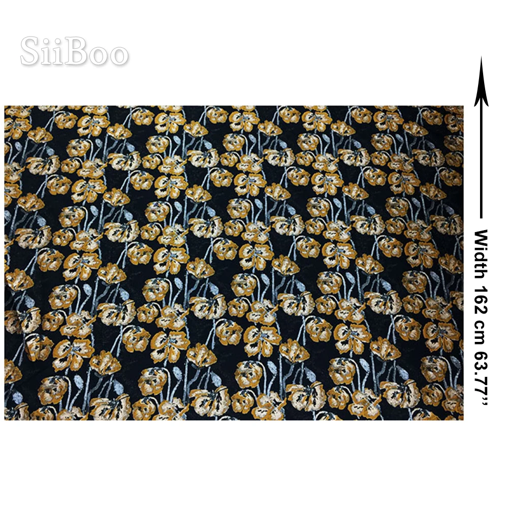 Vintage stils melnā krāsā ar zelta ziedu metāla žakarda brokāta auduma kleita tissu telas tecidos stoffen apģērbu SP4628 Attēls 5