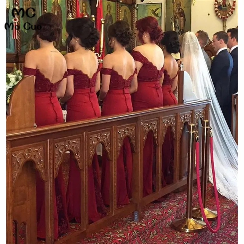 Vīna Sarkanā 2019 Sirēna Līgavas Kleitas ar Mežģīņu Īsās Piedurknes Elastīga Satīna Istabene Goda Tērpi Pie Pleca Līgavas Kleita Attēls 1