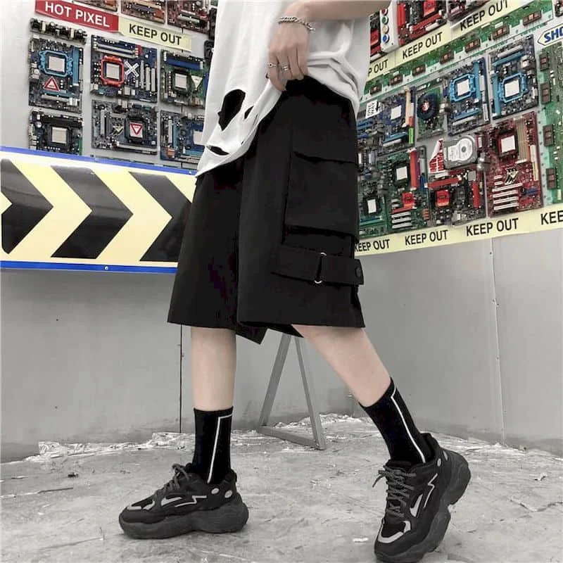 Vīriešu, sieviešu Kravas šorti korejiešu studenti zaudēt vasaras plaša kāju ikdienas īsās bikses Retro punk stila Streetwear unisex hip hop Attēls 2