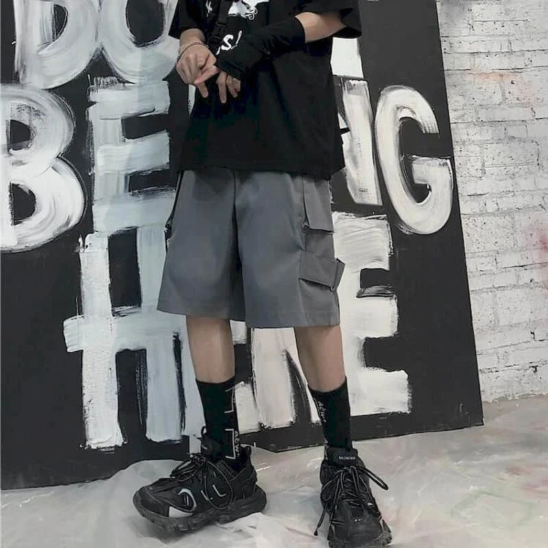 Vīriešu, sieviešu Kravas šorti korejiešu studenti zaudēt vasaras plaša kāju ikdienas īsās bikses Retro punk stila Streetwear unisex hip hop Attēls 5