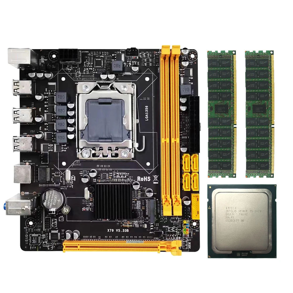 X79 Pamatplates 1356 LGA Set Komplekts Ar Xeon E5 2420 Procesoru, DDR3 ECC 2x4G/8.G ECC RAM Atmiņas NVME M. 2 Mini DTX X79-5.33 B Attēls 1