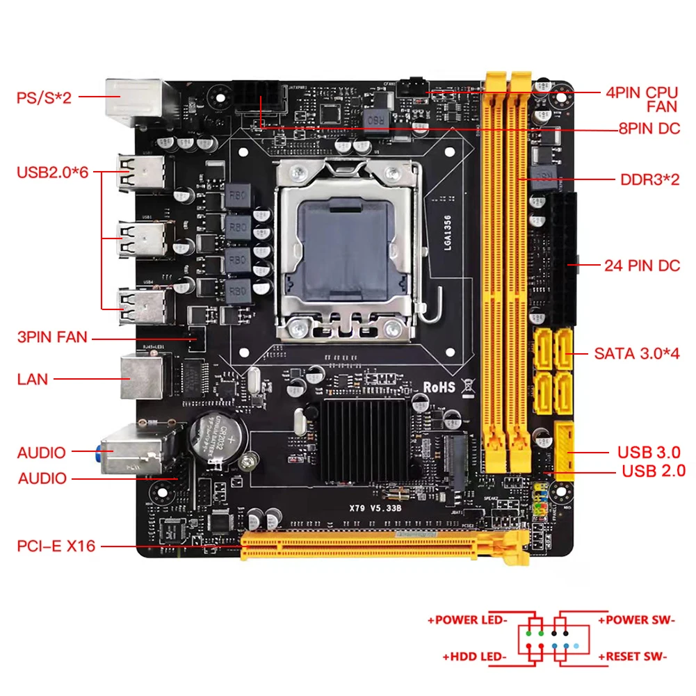 X79 Pamatplates 1356 LGA Set Komplekts Ar Xeon E5 2420 Procesoru, DDR3 ECC 2x4G/8.G ECC RAM Atmiņas NVME M. 2 Mini DTX X79-5.33 B Attēls 3