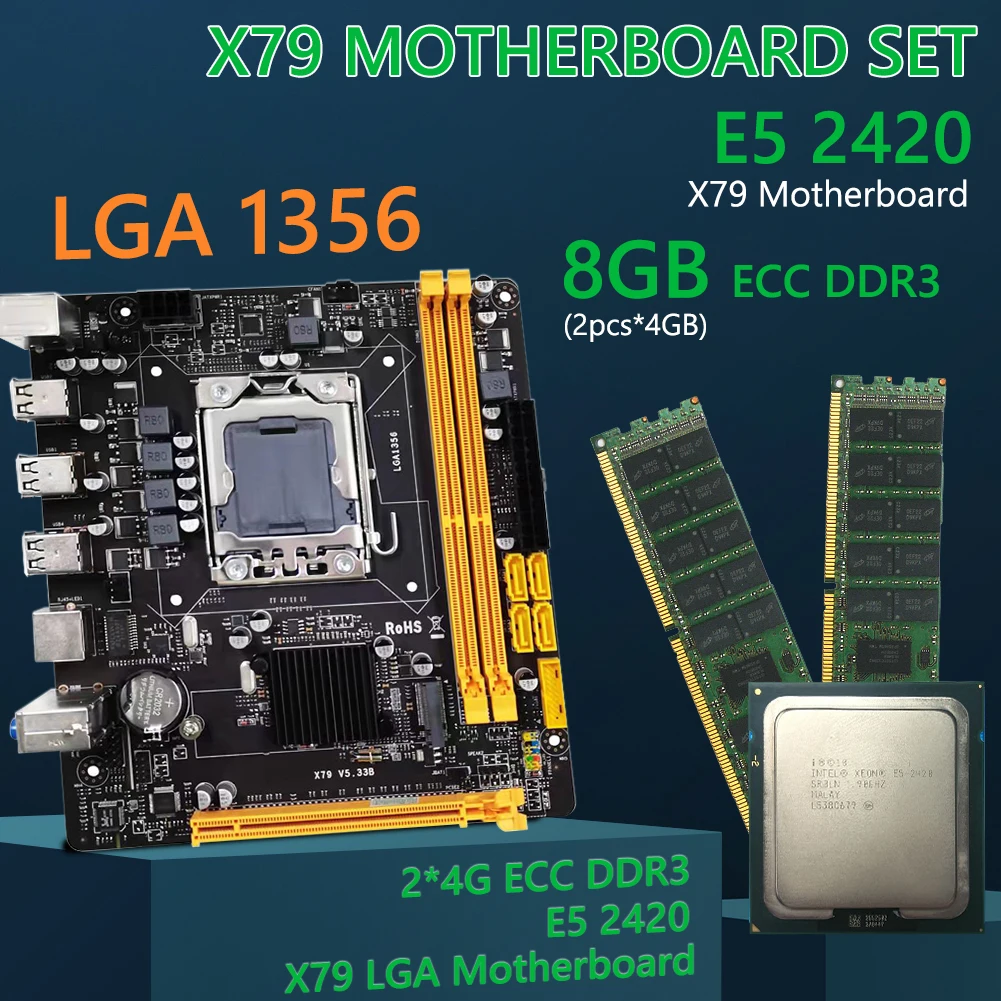 X79 Pamatplates 1356 LGA Set Komplekts Ar Xeon E5 2420 Procesoru, DDR3 ECC 2x4G/8.G ECC RAM Atmiņas NVME M. 2 Mini DTX X79-5.33 B Attēls 4