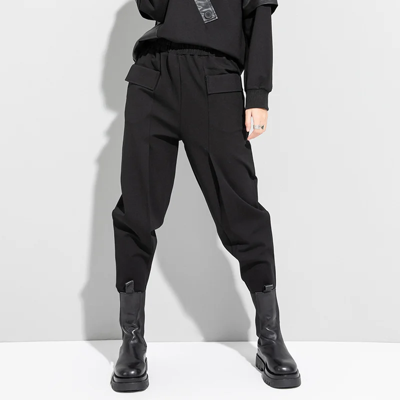 XUXI ir 2021. Rudens Ziemas Kabatas Līmēšana Bikses Sieviešu Ikdienas Streetwear Modes Elastic-Waist Harēma-Bikses E4768 Attēls 1