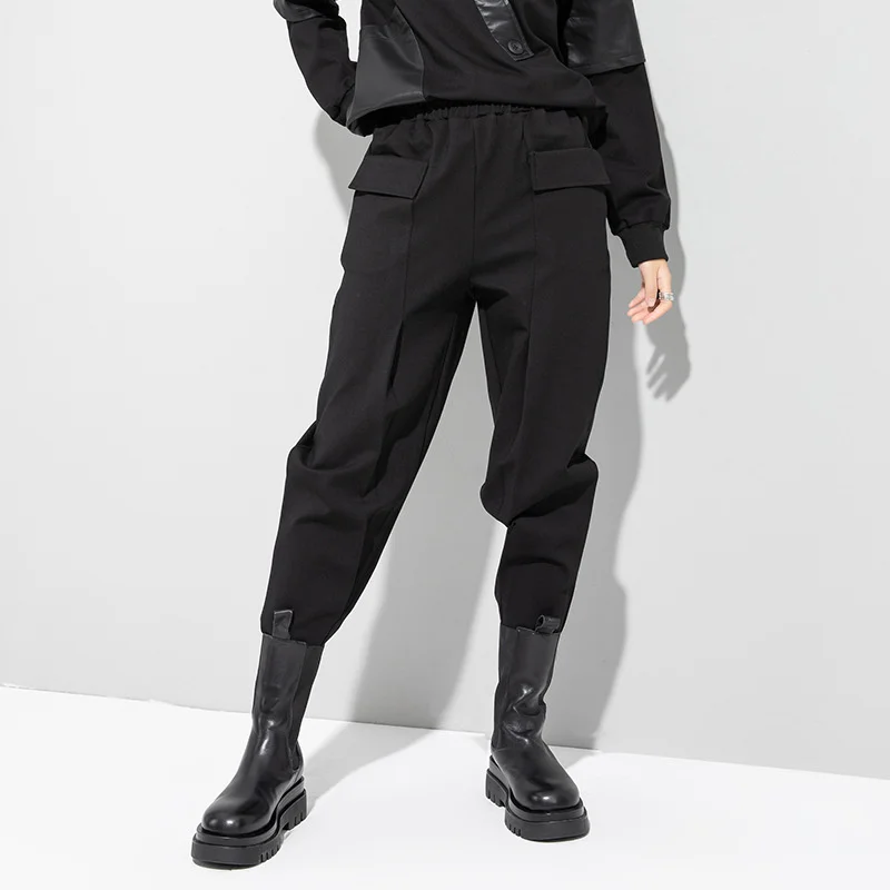 XUXI ir 2021. Rudens Ziemas Kabatas Līmēšana Bikses Sieviešu Ikdienas Streetwear Modes Elastic-Waist Harēma-Bikses E4768 Attēls 2