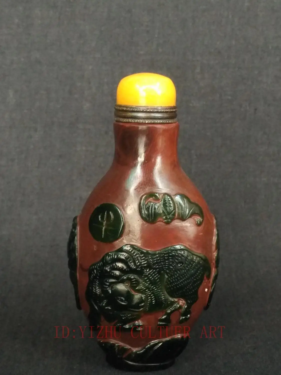 YIZHU CULTUER MĀKSLAS Kolekcija Ķīna Antīko Glazūru Roku Griešanai ox bat pelēm lauva Šņaucamā tabaka Pudele Attēls 5