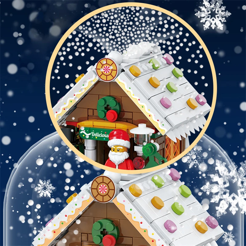 Ziemassvētku Konfektes Mājas Santa Claus, Sniegavīrs Celtniecības Bloki DIY Saliktas Rotaļlietas Peldošās Snow Light Music Box Bērniem Apdare Dāvanu Attēls 1