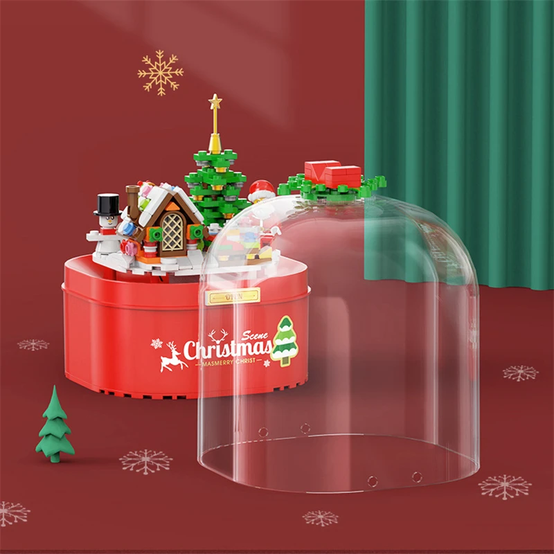 Ziemassvētku Konfektes Mājas Santa Claus, Sniegavīrs Celtniecības Bloki DIY Saliktas Rotaļlietas Peldošās Snow Light Music Box Bērniem Apdare Dāvanu Attēls 5