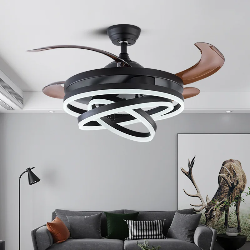 Ziemeļvalstu guļamistaba dekors led griestu ventilators gaismas lampa ēdamistaba griestu ventilatori ar gaismas tālvadības lampas dzīvojamā istabā Attēls 3