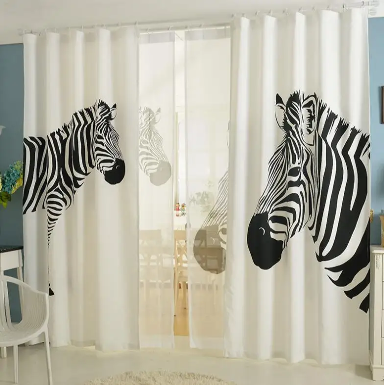 Ziemeļvalstu Ins Digitālā Drukā 3d Aizkari Guļamistabai Logu Apdare Modernā Stilā Zebra Modelis, Logu Aizkaru Istabas Komplekts 2gab Attēls 1