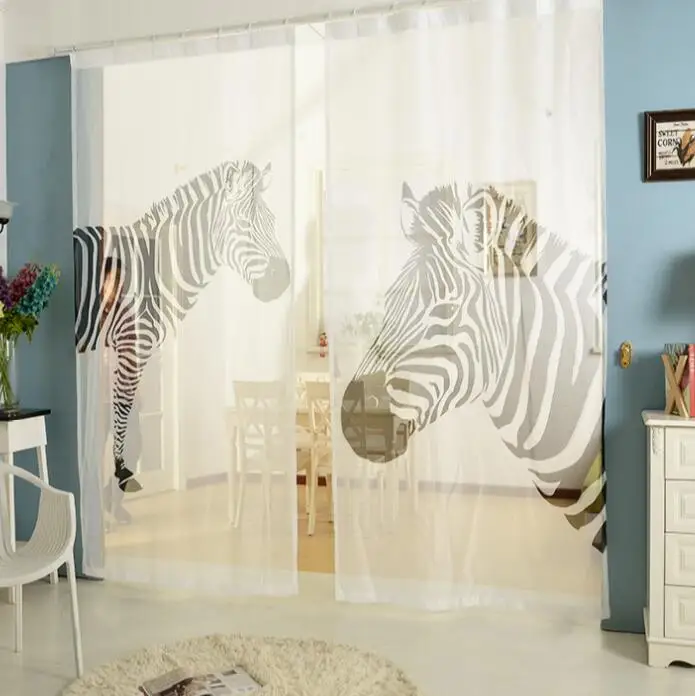 Ziemeļvalstu Ins Digitālā Drukā 3d Aizkari Guļamistabai Logu Apdare Modernā Stilā Zebra Modelis, Logu Aizkaru Istabas Komplekts 2gab Attēls 2