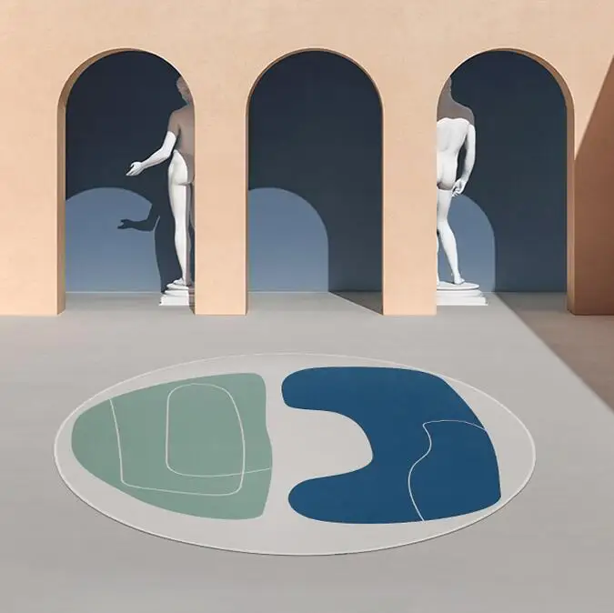 Ziemeļvalstu Morandi Jaunu Paklāju Zilā Ģeometriskā Anti Slip Paklāji Apaļā Paklāja Grīdas Apdarei Dzīvojamās Istabas Kāju Spilventiņi Paklāju Mat Attēls 5